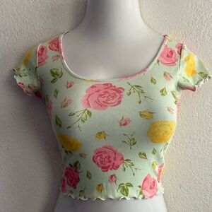 Current Mood Multicolor Crop Baby Tee With Rose Floral Print S